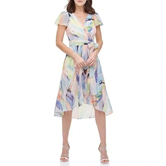 Dkny | Dresses | Size 2 Dkny Womens Flutter Sleeve Vneck Wrap Midi Dress |  Poshmark